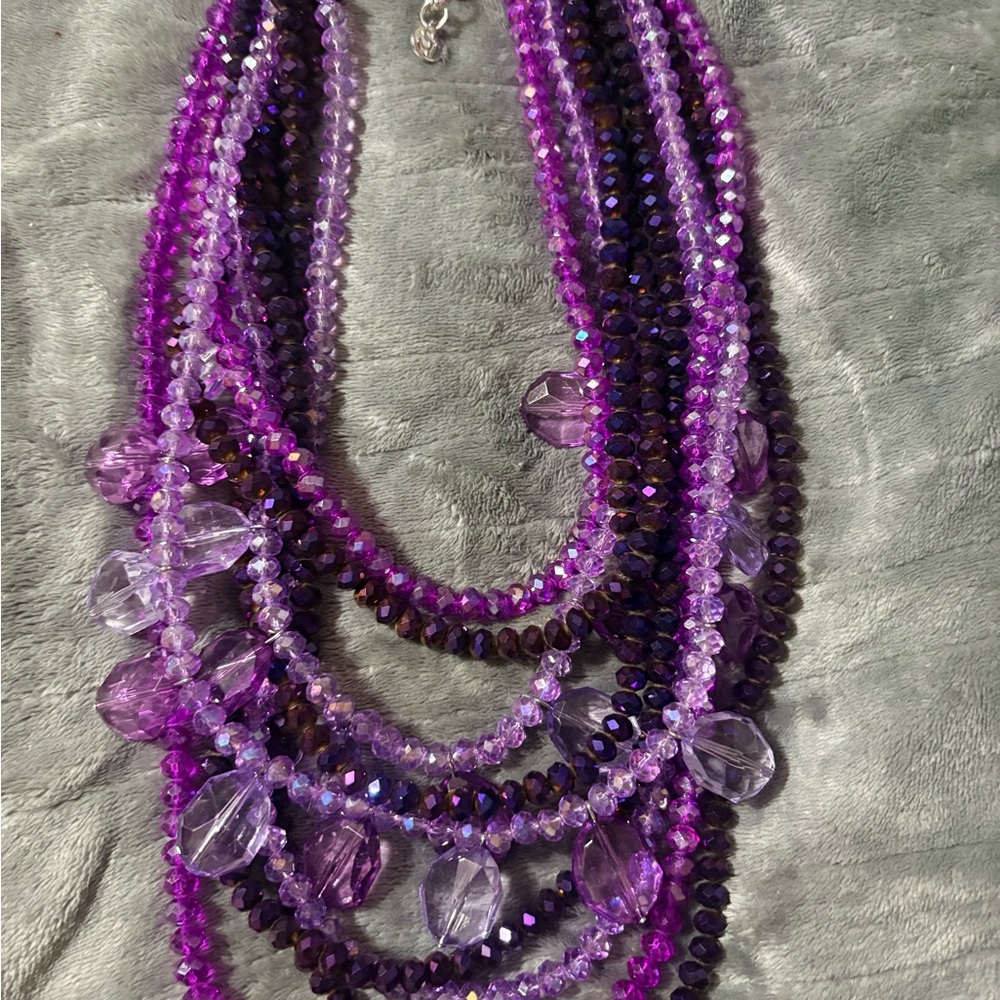 Sassy jones Multi-Strand Purple Beaded Statement Necklace